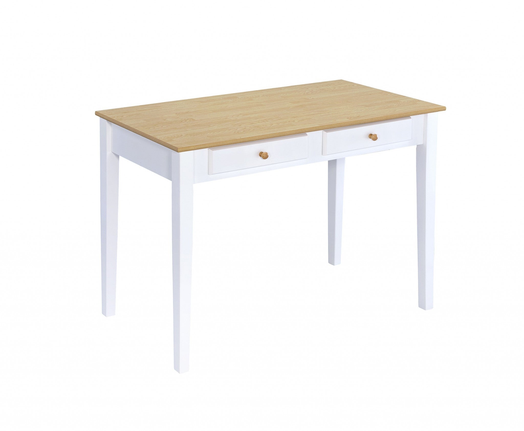 39" Oak and White Wood Writing Desk With Two Drawers