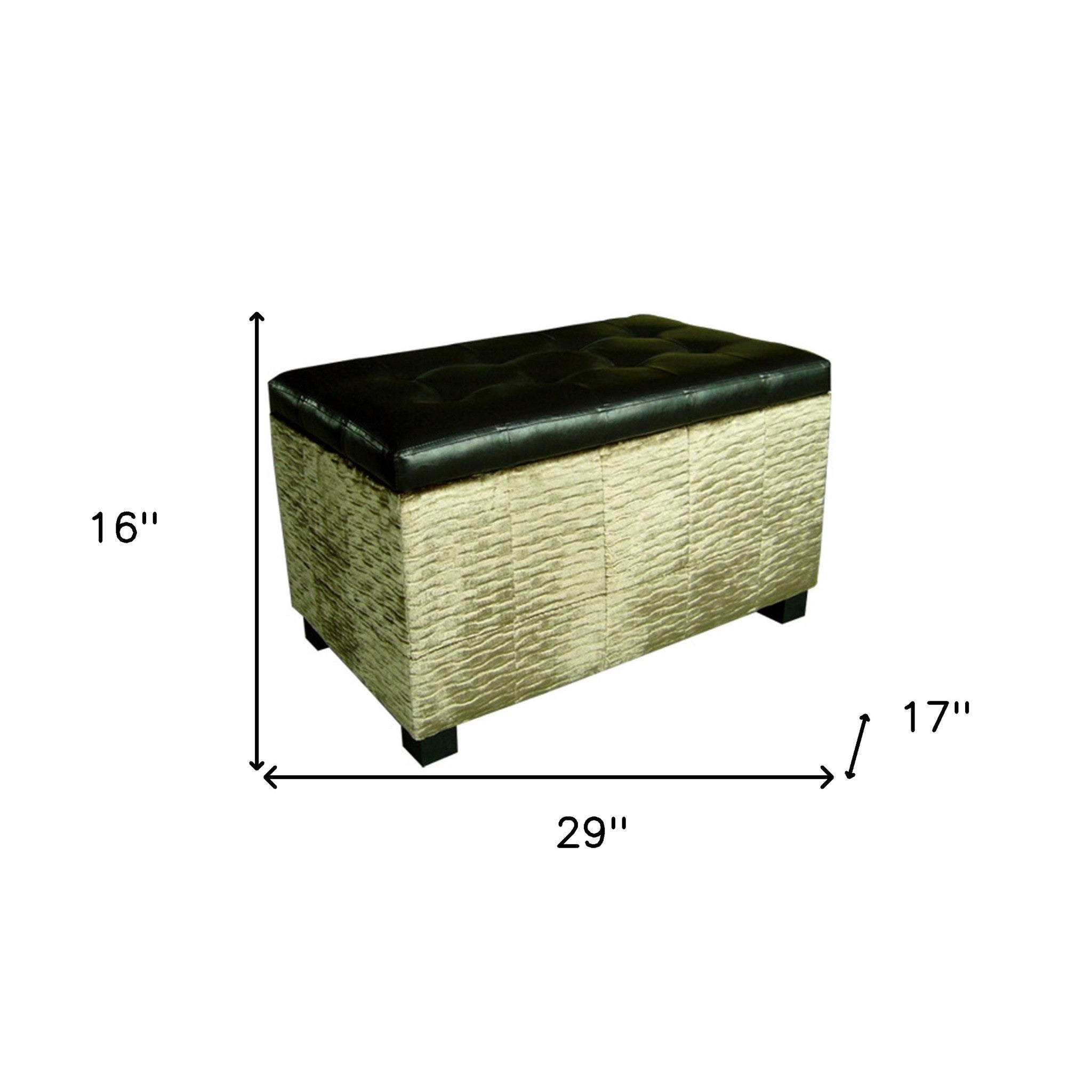 Wavy Beige Velvet and Black Faux Leather Storage Bench