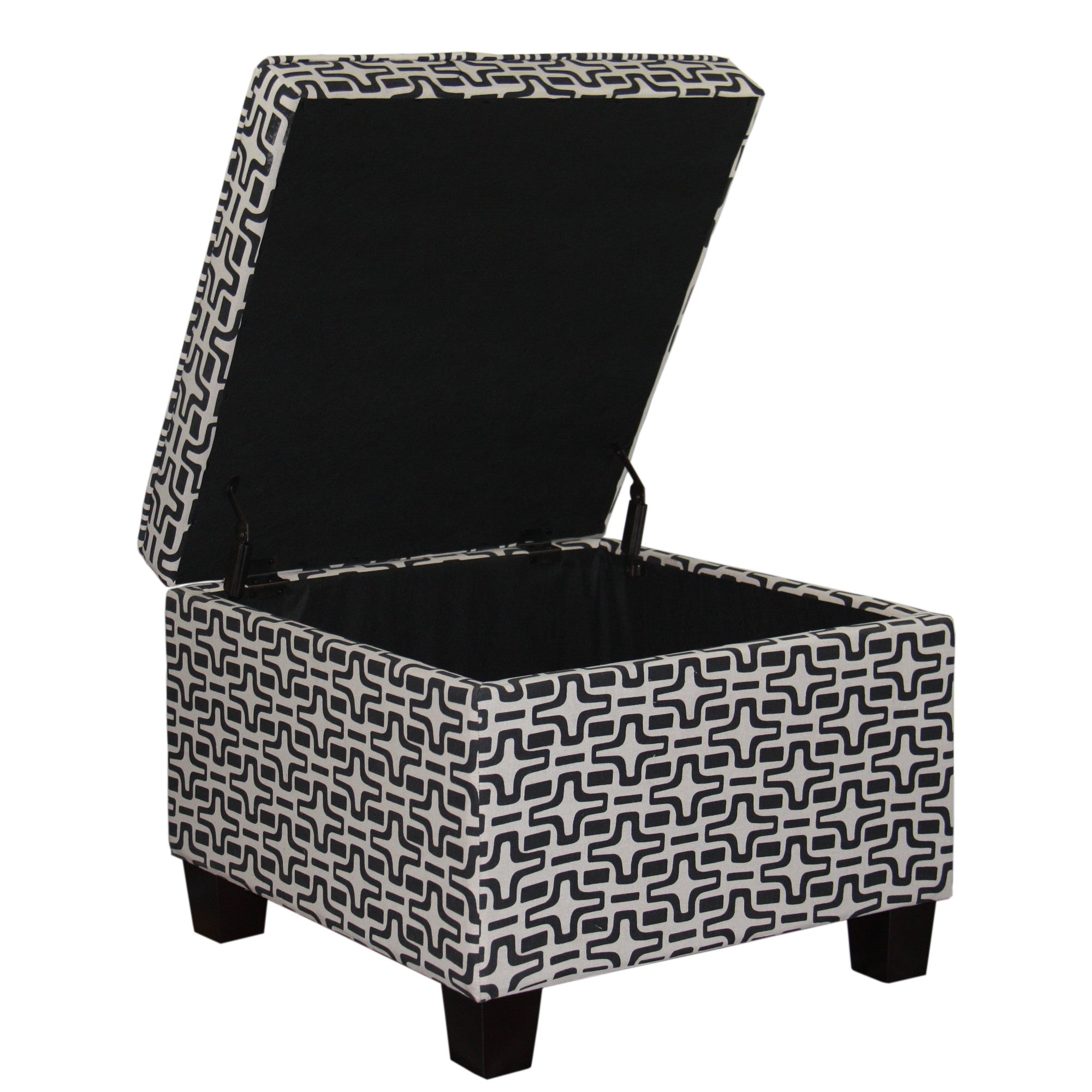 25" Black And White Polyester Blend And Black Geometric Storage