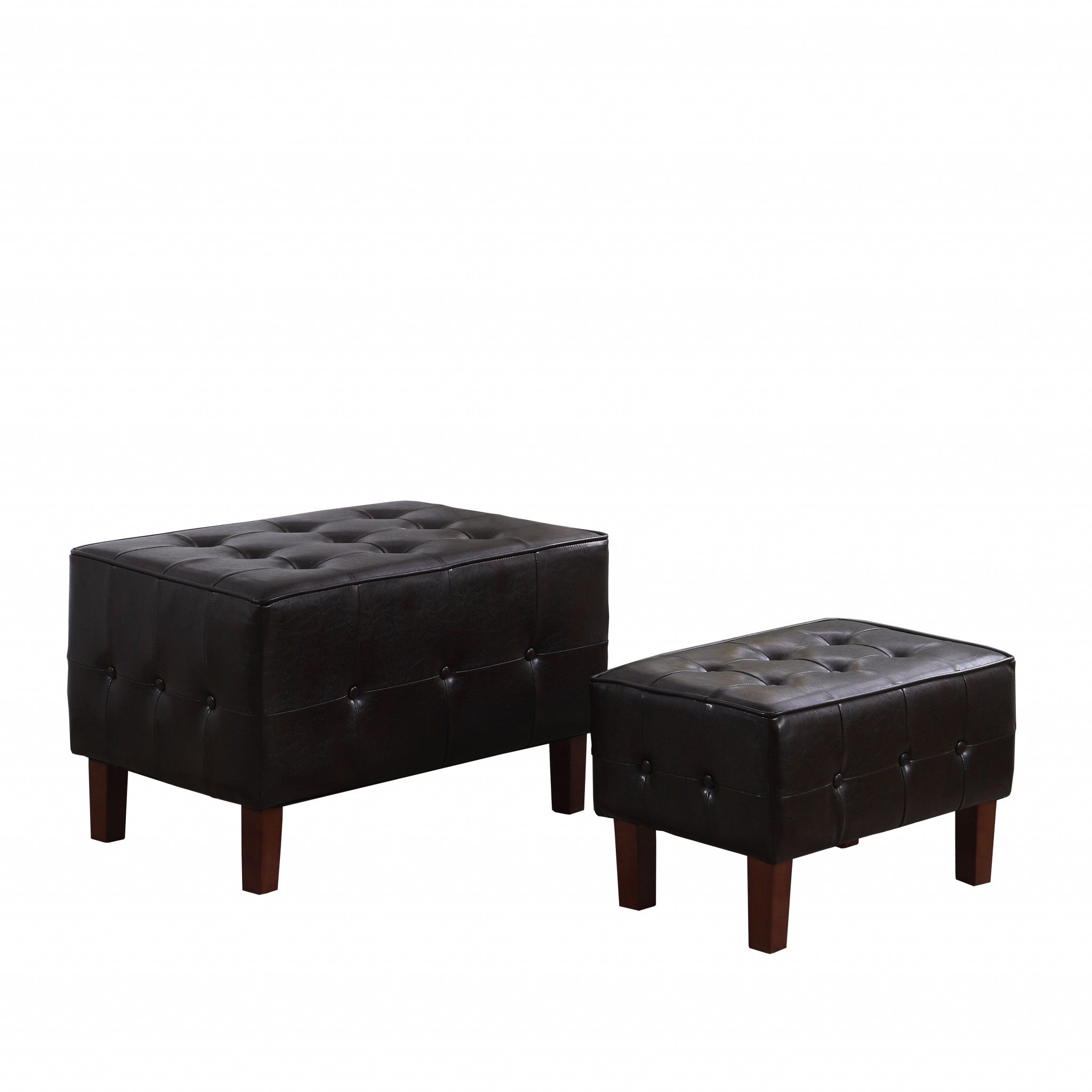20" Black Faux Leather And Dark Brown Tufted Cocktail Ottoman