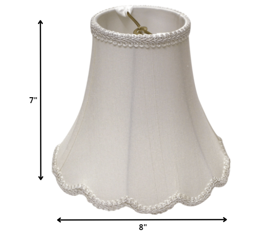 8" White Slanted Scallop Bell Monay Shantung Lampshade