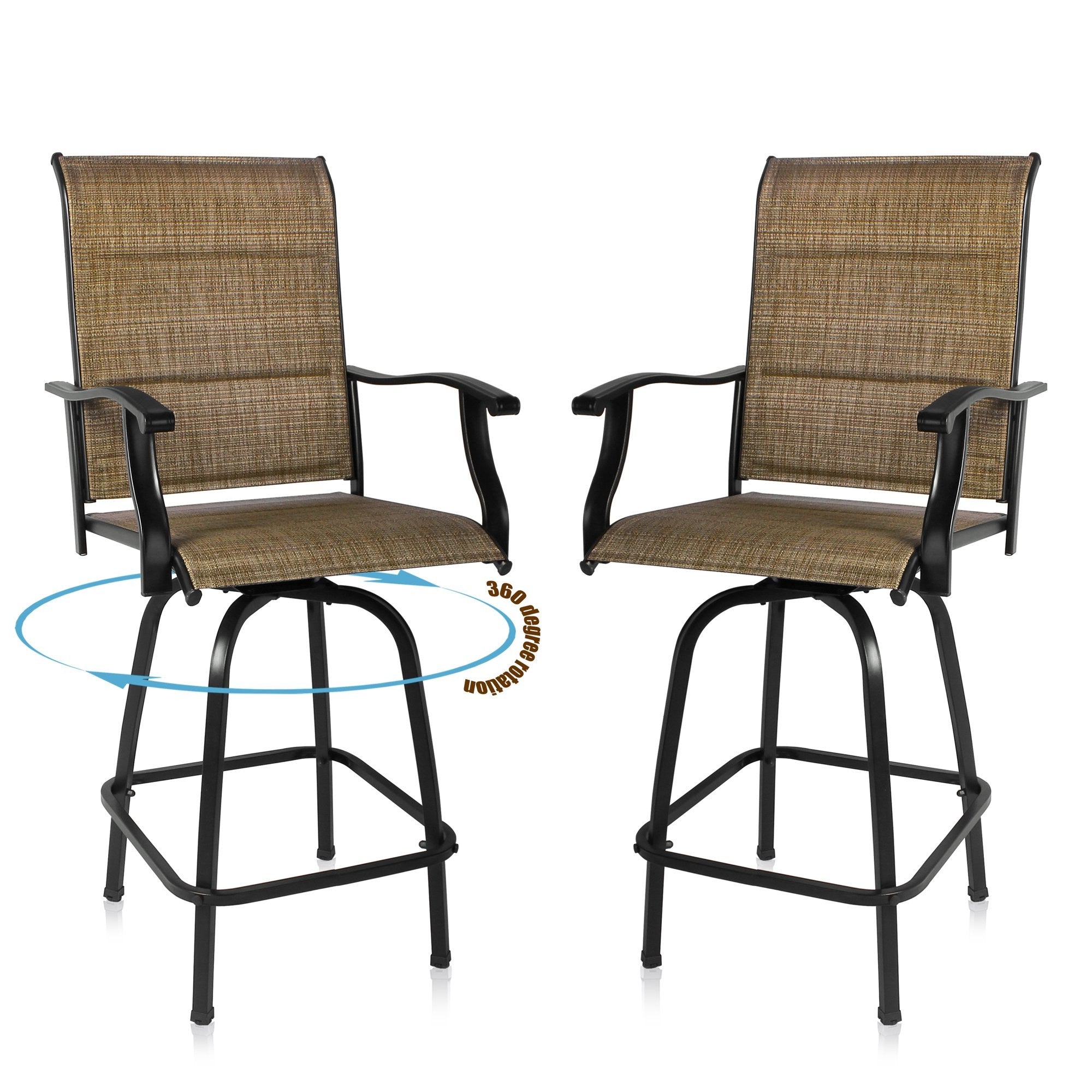 Set of Two 51" Brown Swivel Indoor Outdoor Bar Height chairs with Footrest