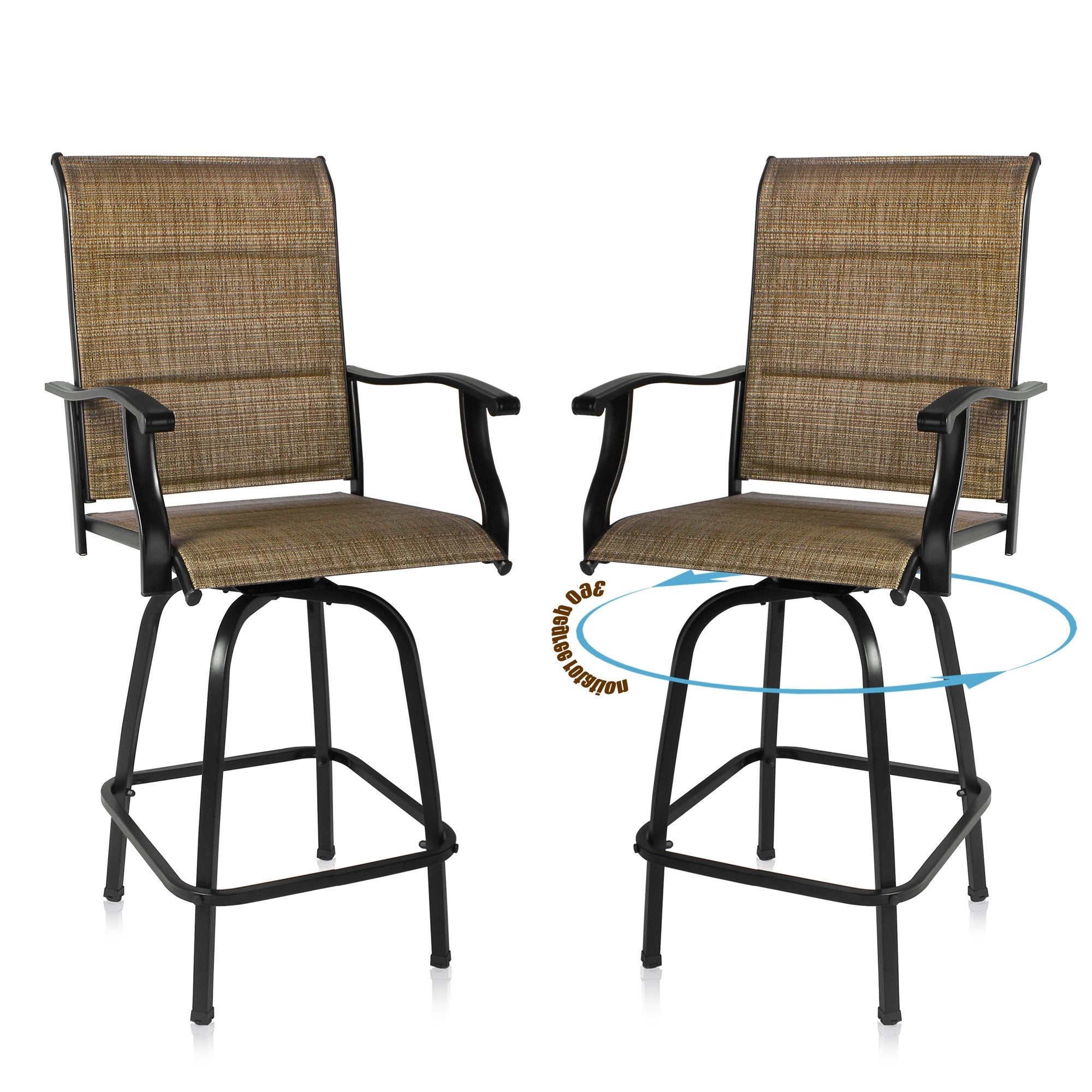 Set of Two 51" Brown Swivel Indoor Outdoor Bar Height chairs with Footrest