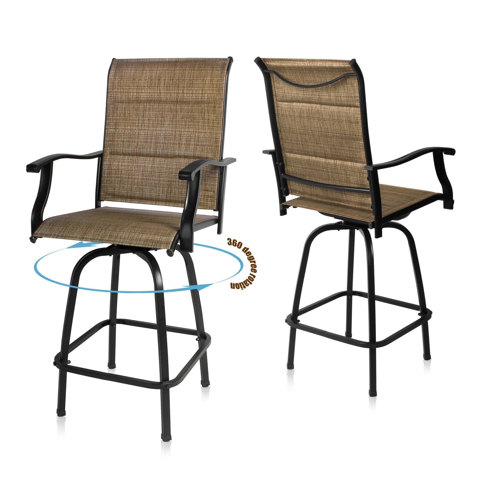 Set of Two 51" Brown Swivel Indoor Outdoor Bar Height chairs with Footrest