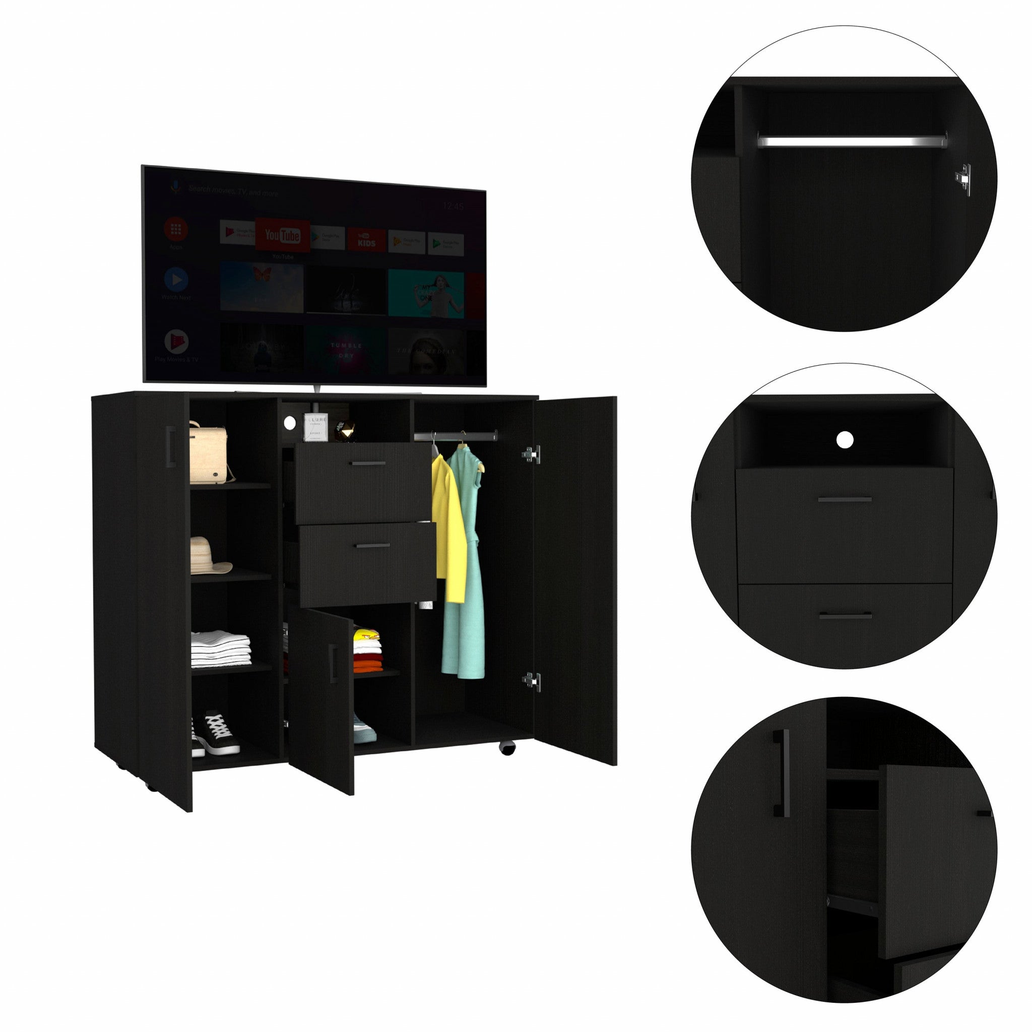 Black Three Door Closet with Two Drawers