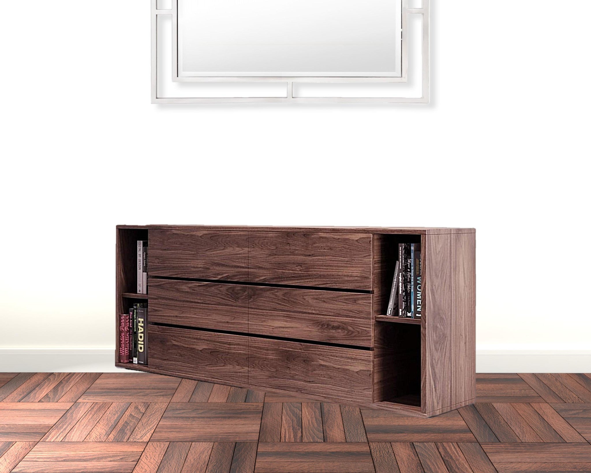 63" Walnut Solid Wood Six Drawer Double Dresser