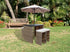 Six Piece Brown and Tan Faux Wicker Outdoor Bar Height Table Set with Umbrella and Stools