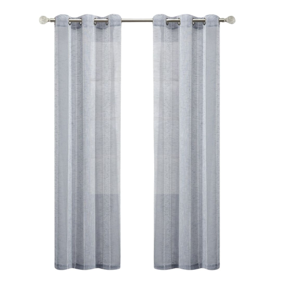 Set of Two 96"  Silver Stripe Embroidered Window Panels