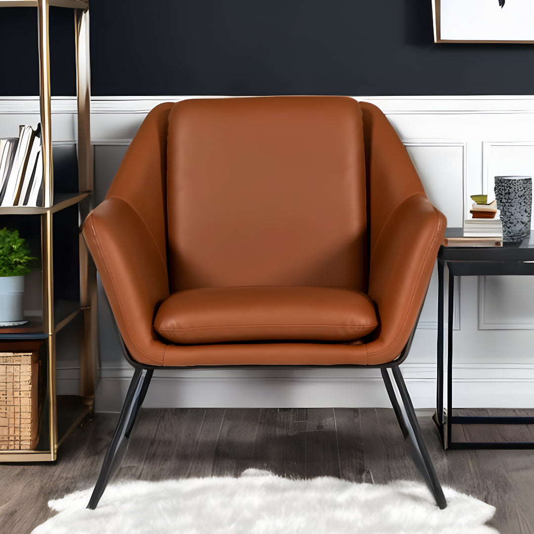 Industrial Brown Eco Leather And Black Metal Chair
