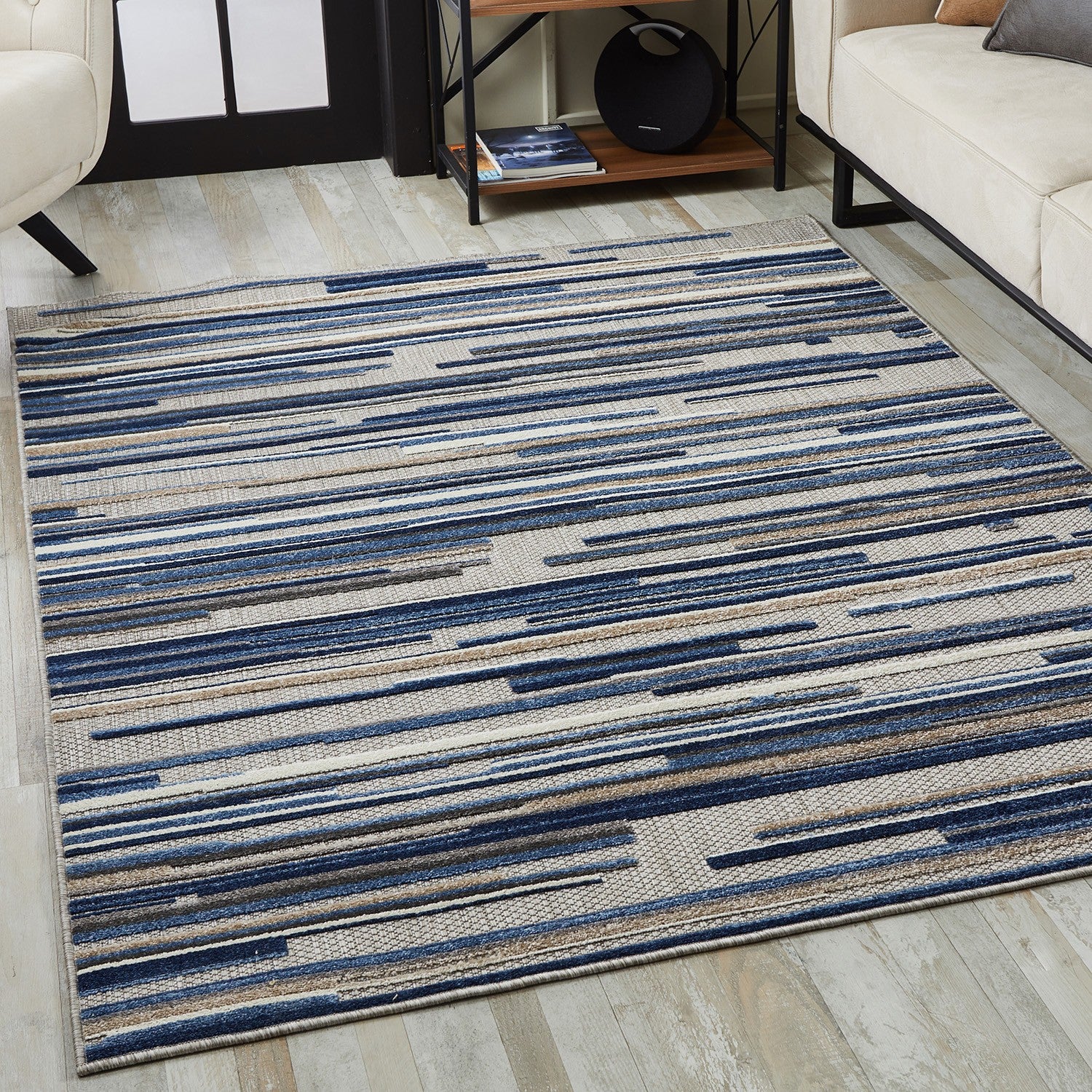 3' X 5' Blue Abstract Stain Resistant Indoor Outdoor Area Rug