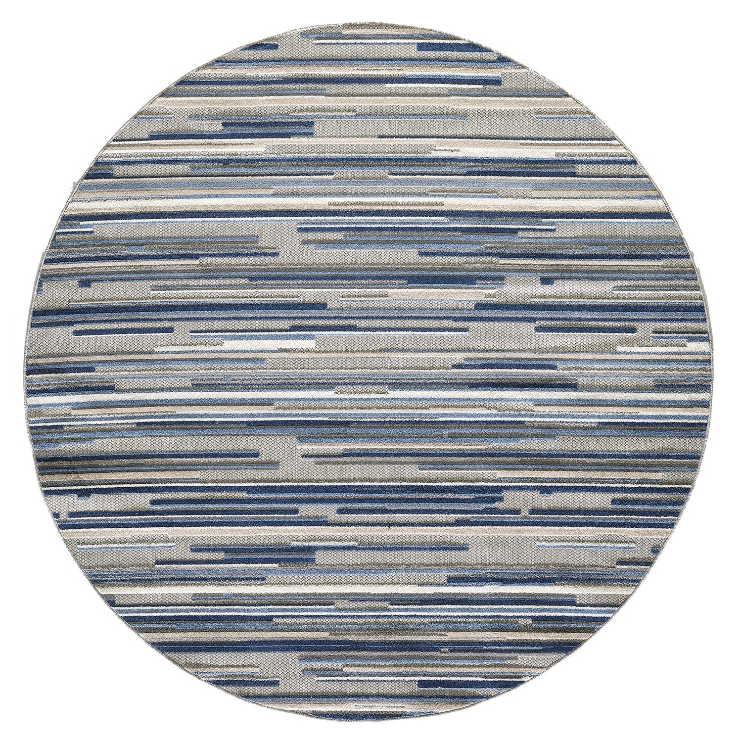 8’ Round Blue Abstract Striped Indoor Outdoor Area Rug