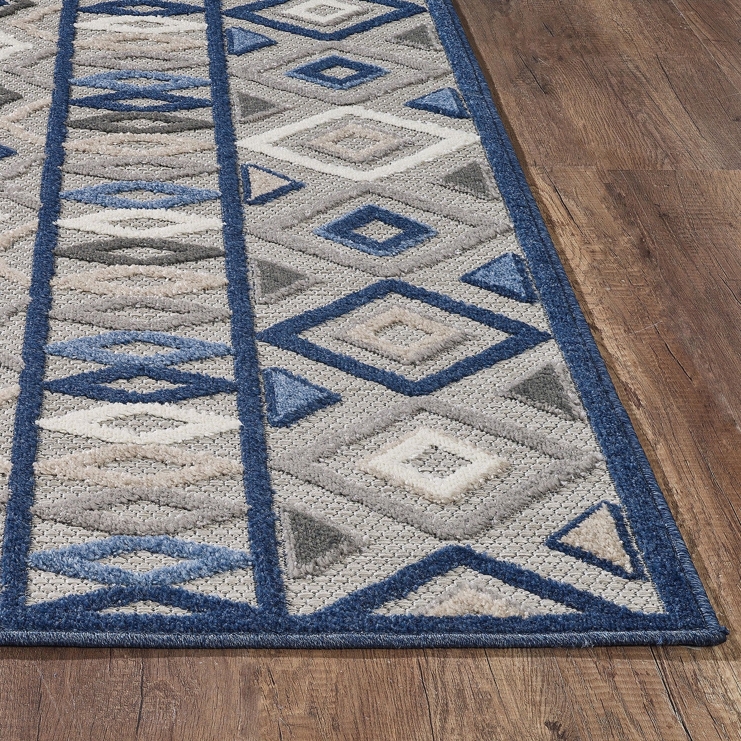 2' X 4' Blue And Gray Abstract Stain Resistant Indoor Outdoor Area Rug