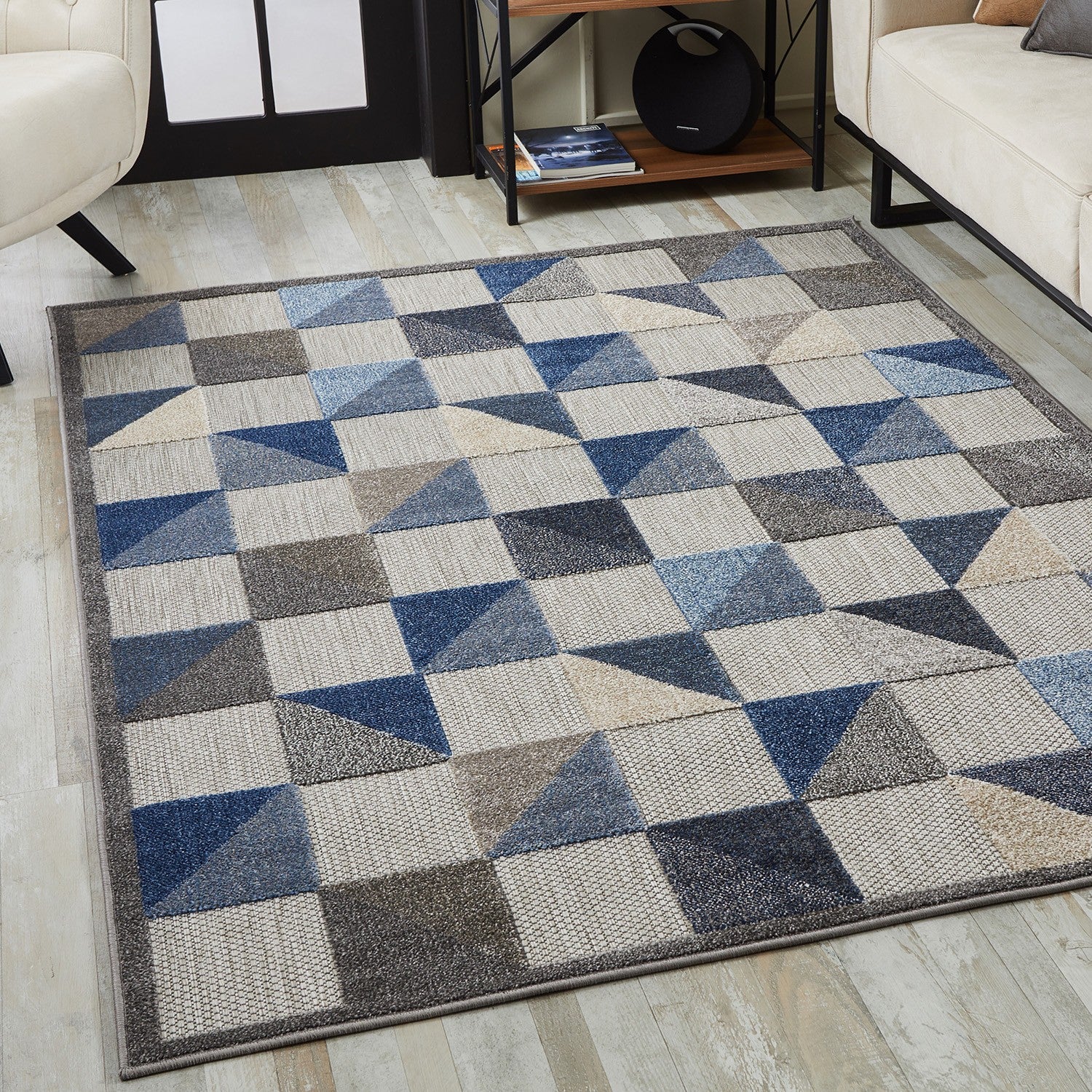 8' X 10' Blue And Gray Geometric Stain Resistant Indoor Outdoor Area Rug