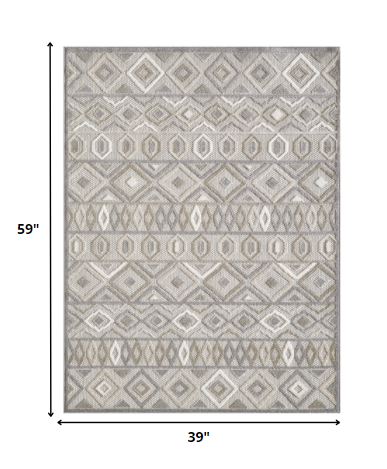 3' X 5' Gray And Ivory Southwestern Stain Resistant Indoor Outdoor Area Rug