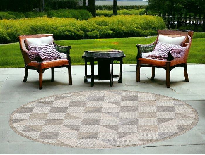8' Round Gray Round Geometric Stain Resistant Indoor Outdoor Area Rug