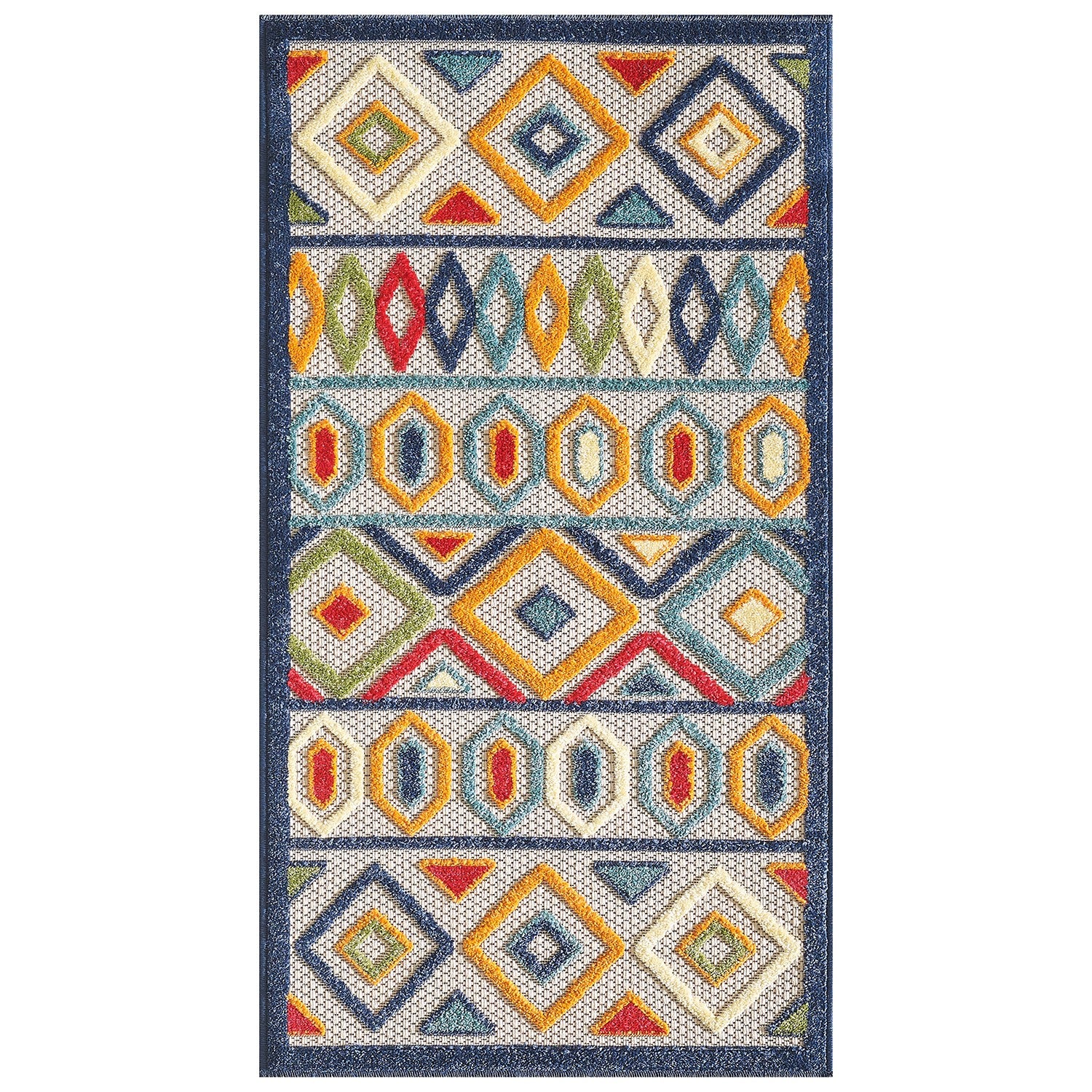2' X 4' Ivory And Blue Southwestern Stain Resistant Indoor Outdoor Area Rug