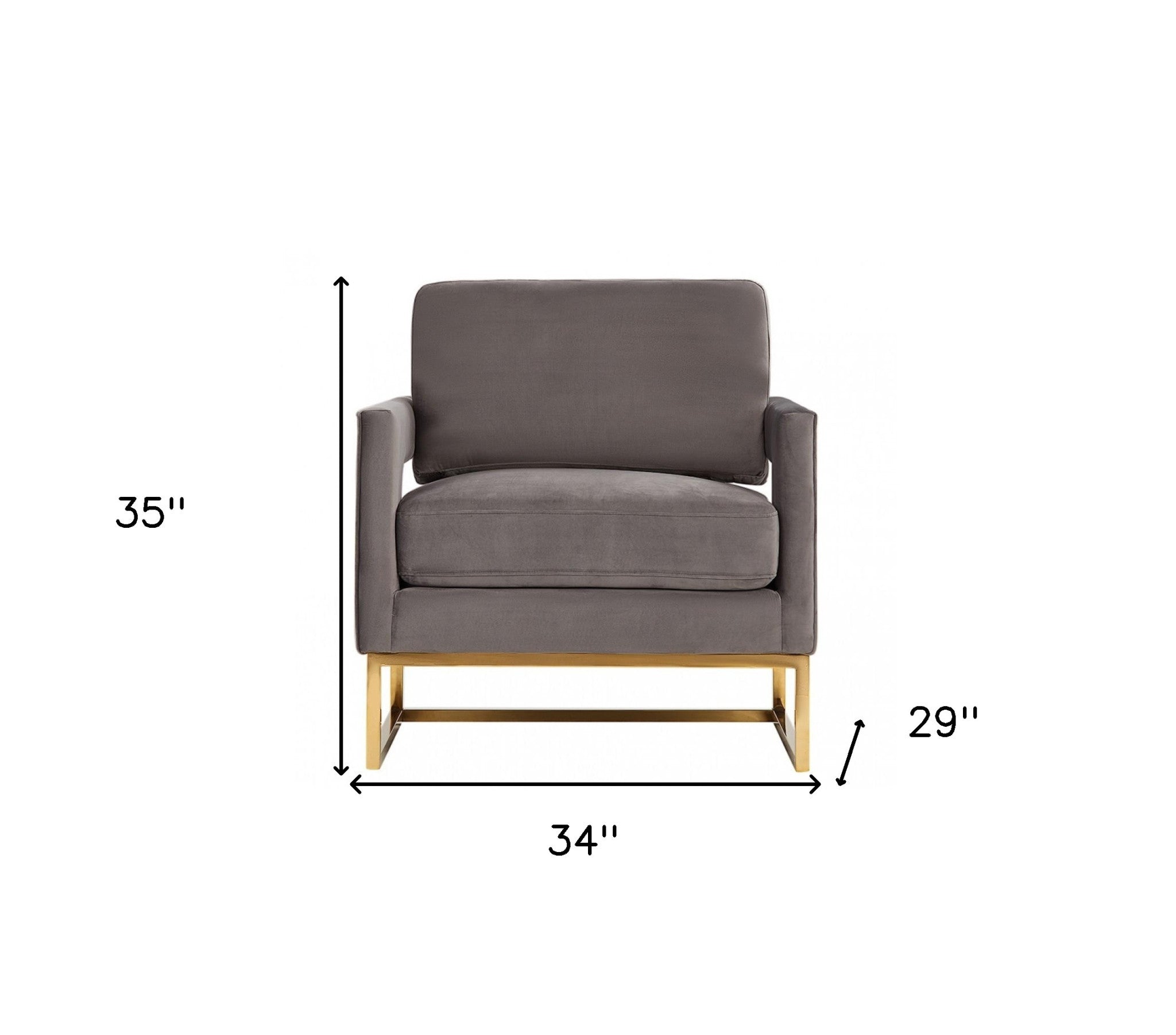 Stylish Grey Velvet And Gold Steel Chair