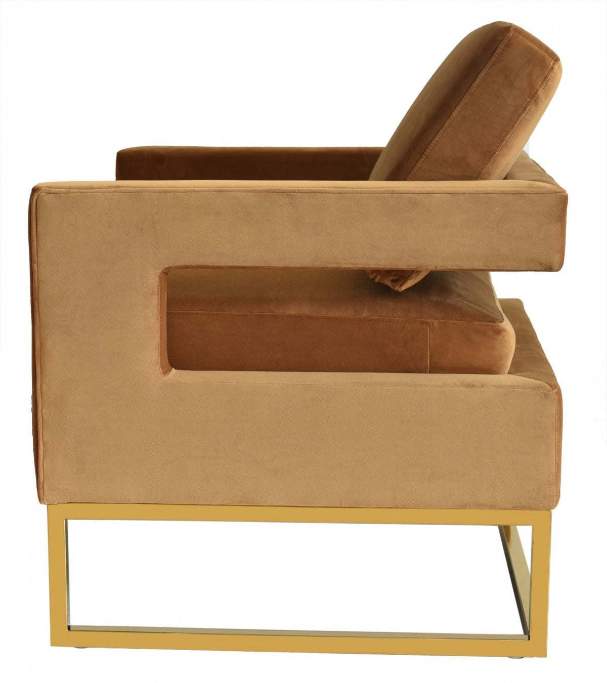 Stylish Camel Velvet And Gold Steel Chair