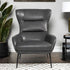 26" Dark Slate Gray And Black Faux Leather Tufted Arm Chair