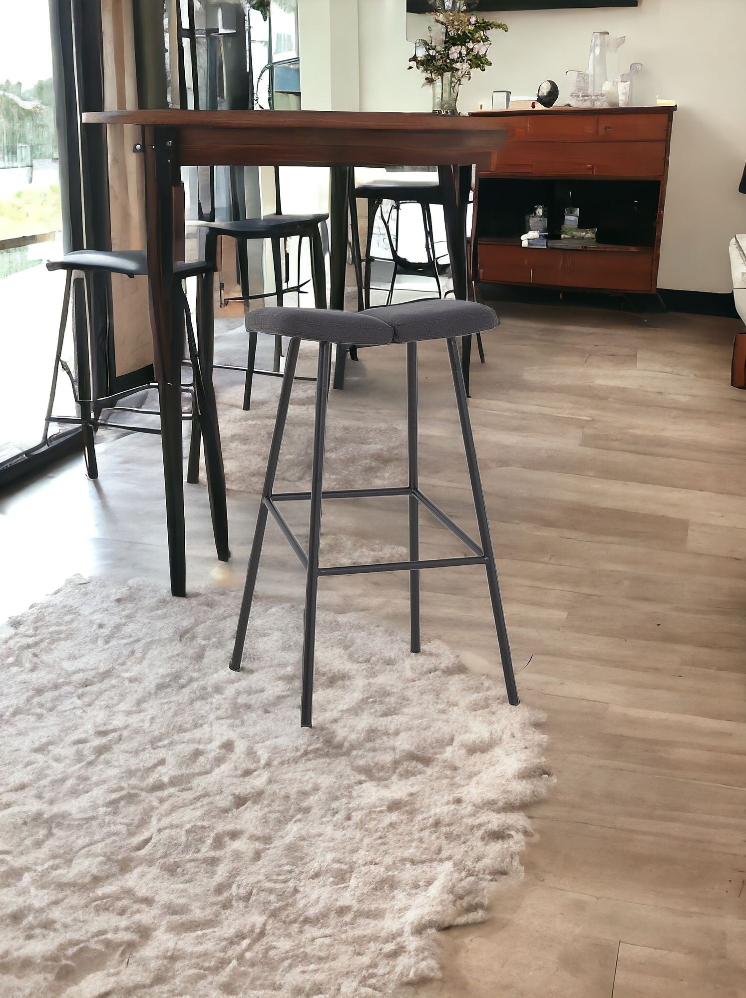 30" Gray And Black Steel Backless Bar Height Bar Chair