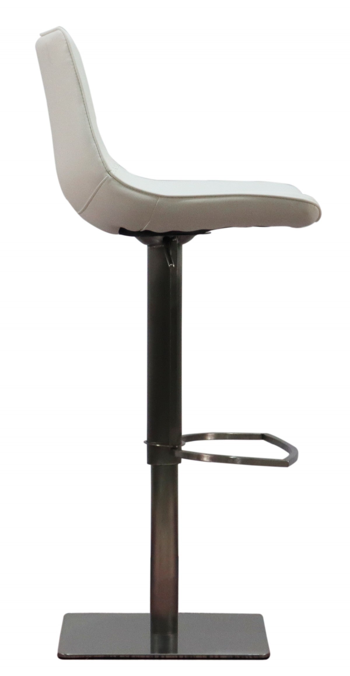 29" White And Silver Faux Leather And Stainless Steel Swivel Bar Height Bar Chair