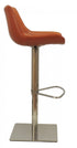 31" Terra Cotta And Silver Faux Leather And Stainless Steel Swivel Bar Height Bar Chair