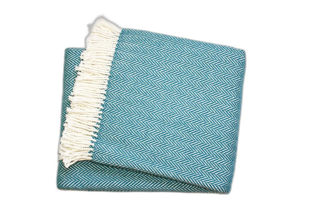 Teal Blue and White Dreamy Soft Herringbone Throw Blanket