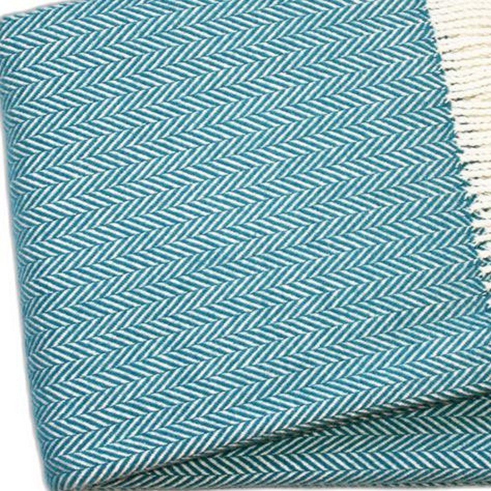 Teal Blue and White Dreamy Soft Herringbone Throw Blanket