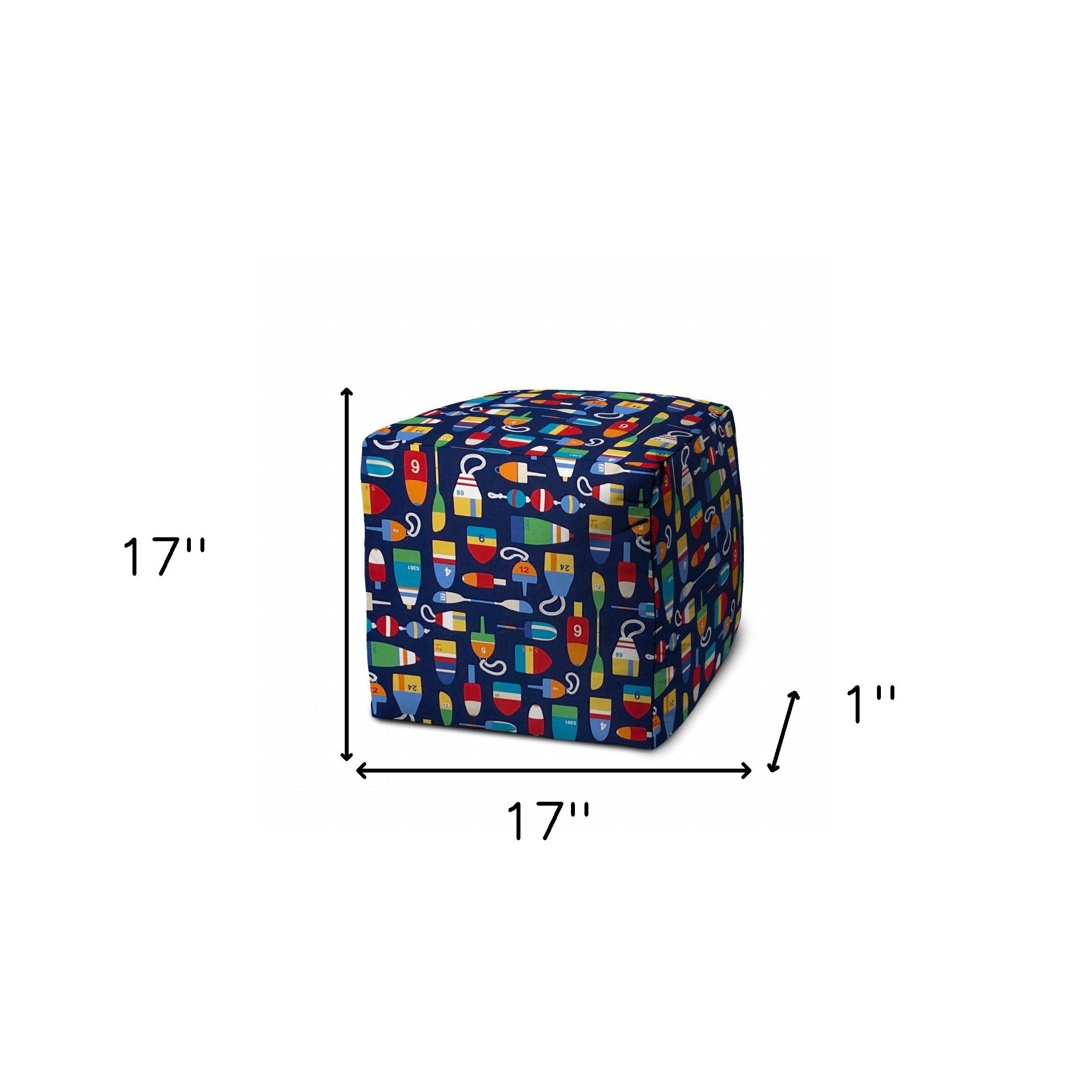 17" Blue Cube Indoor Outdoor Pouf Cover