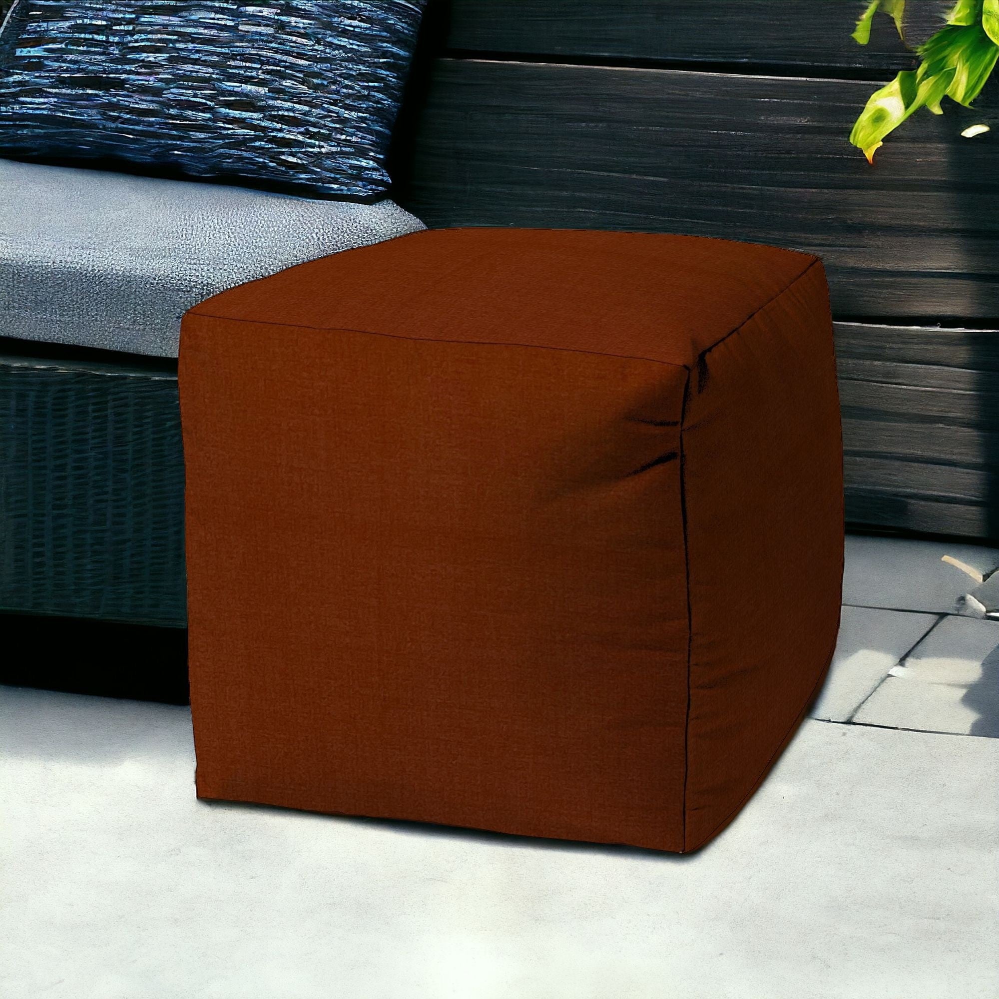 17" Orange Polyester Cube Indoor Outdoor Pouf Cover