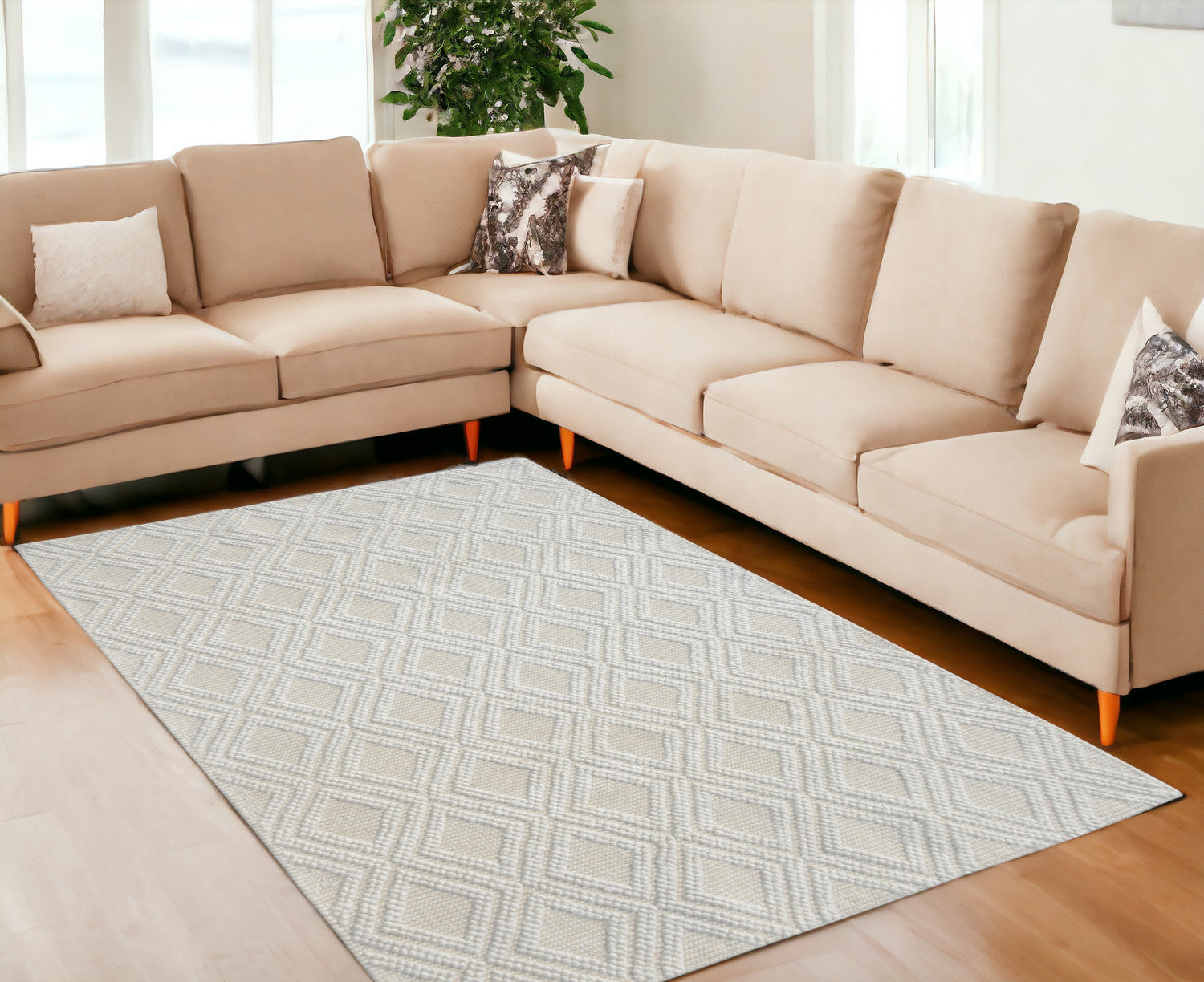 6' X 9' Off White Geometric Dhurrie Area Rug