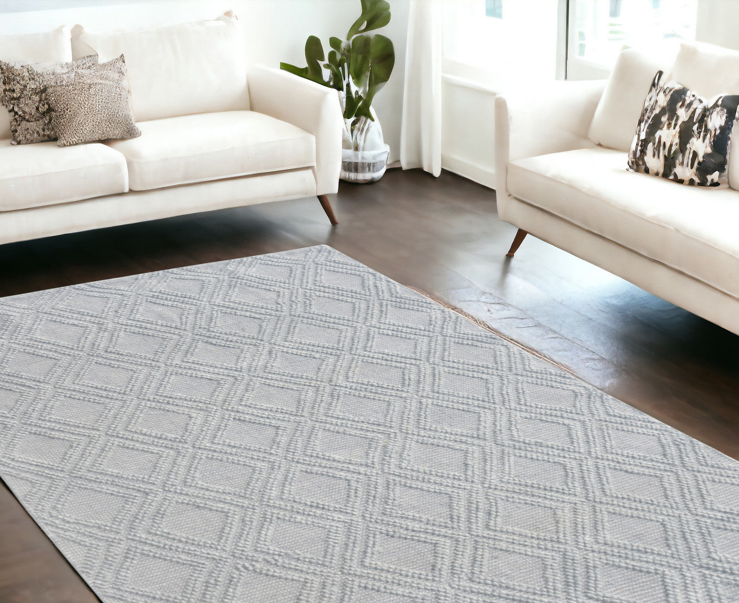 6' X 9' Gray Geometric Dhurrie Area Rug