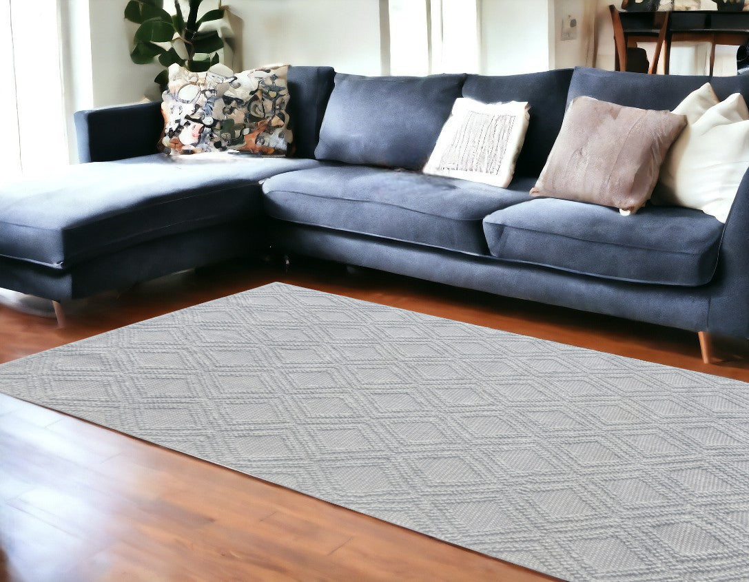 8' X 11' Gray Geometric Dhurrie Area Rug