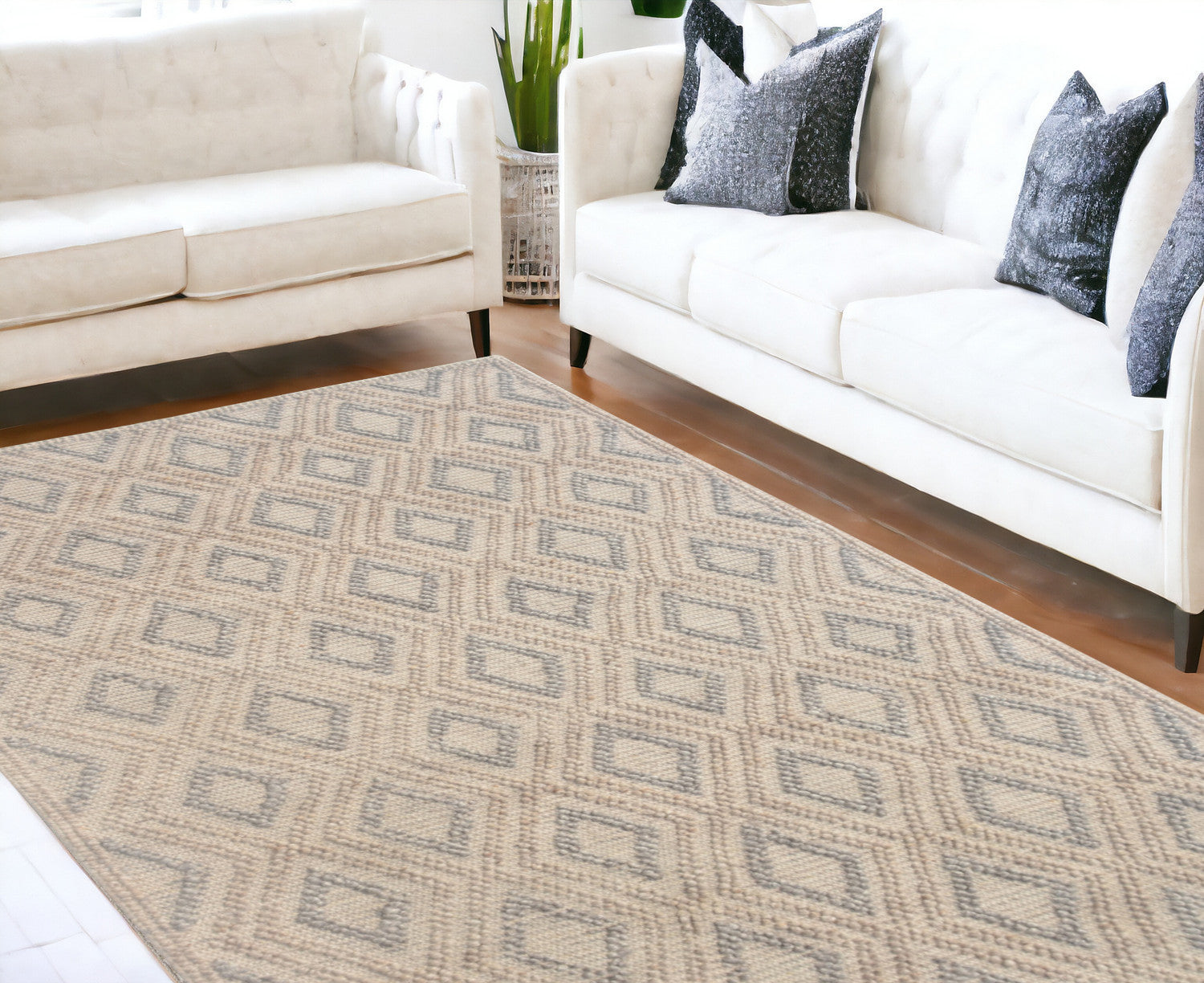 6' X 9' Gray And Brown Geometric Dhurrie Area Rug