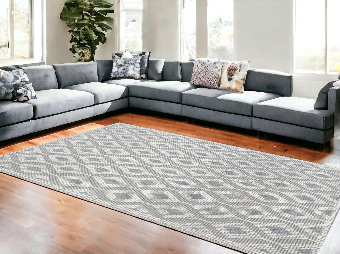 8' X 11' Gray Geometric Dhurrie Area Rug