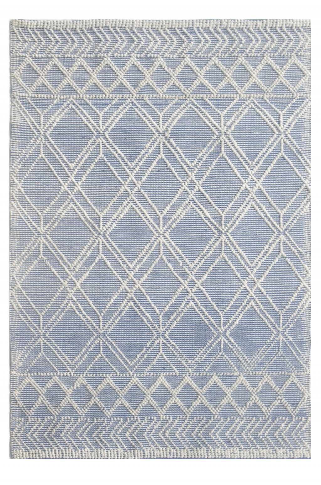 5' X 7' Blue And Ivory Geometric Dhurrie Area Rug