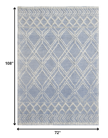 6' X 9' Blue And Ivory Geometric Dhurrie Area Rug