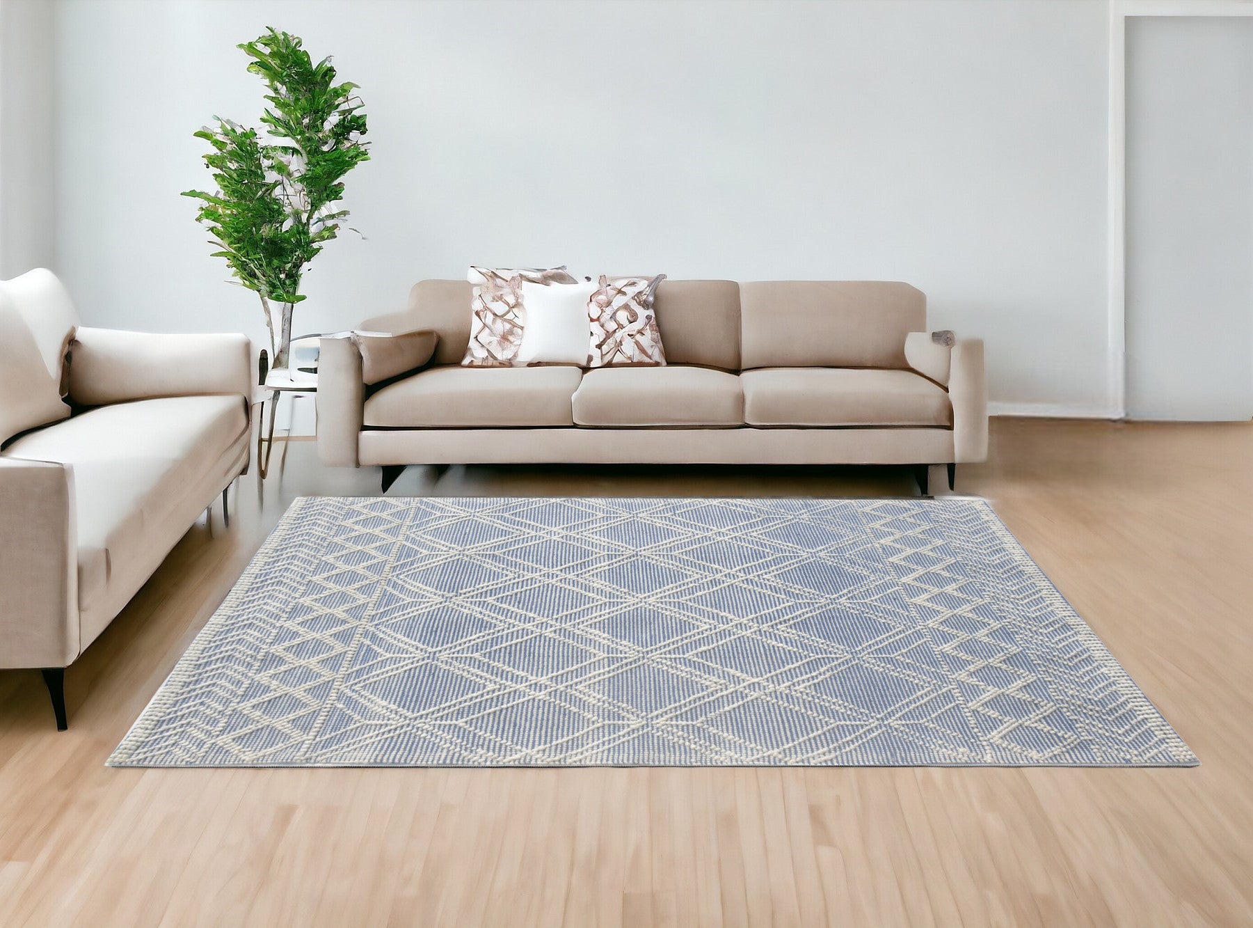 8' X 11' Blue And Ivory Geometric Dhurrie Area Rug