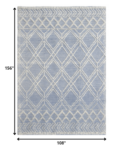 9’ x 13’ Blue Ivory Tribal Geometric Pattern Area Rug