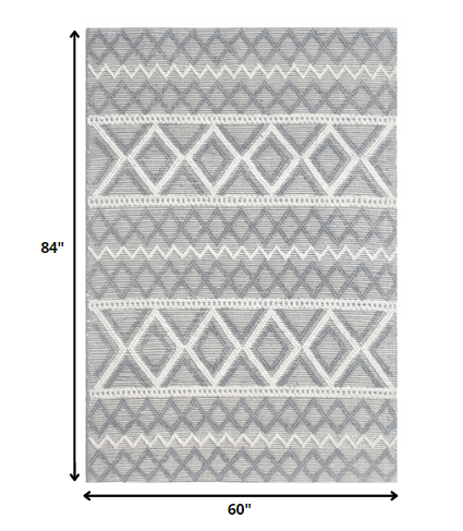 5' X 7' Gray Geometric Dhurrie Area Rug