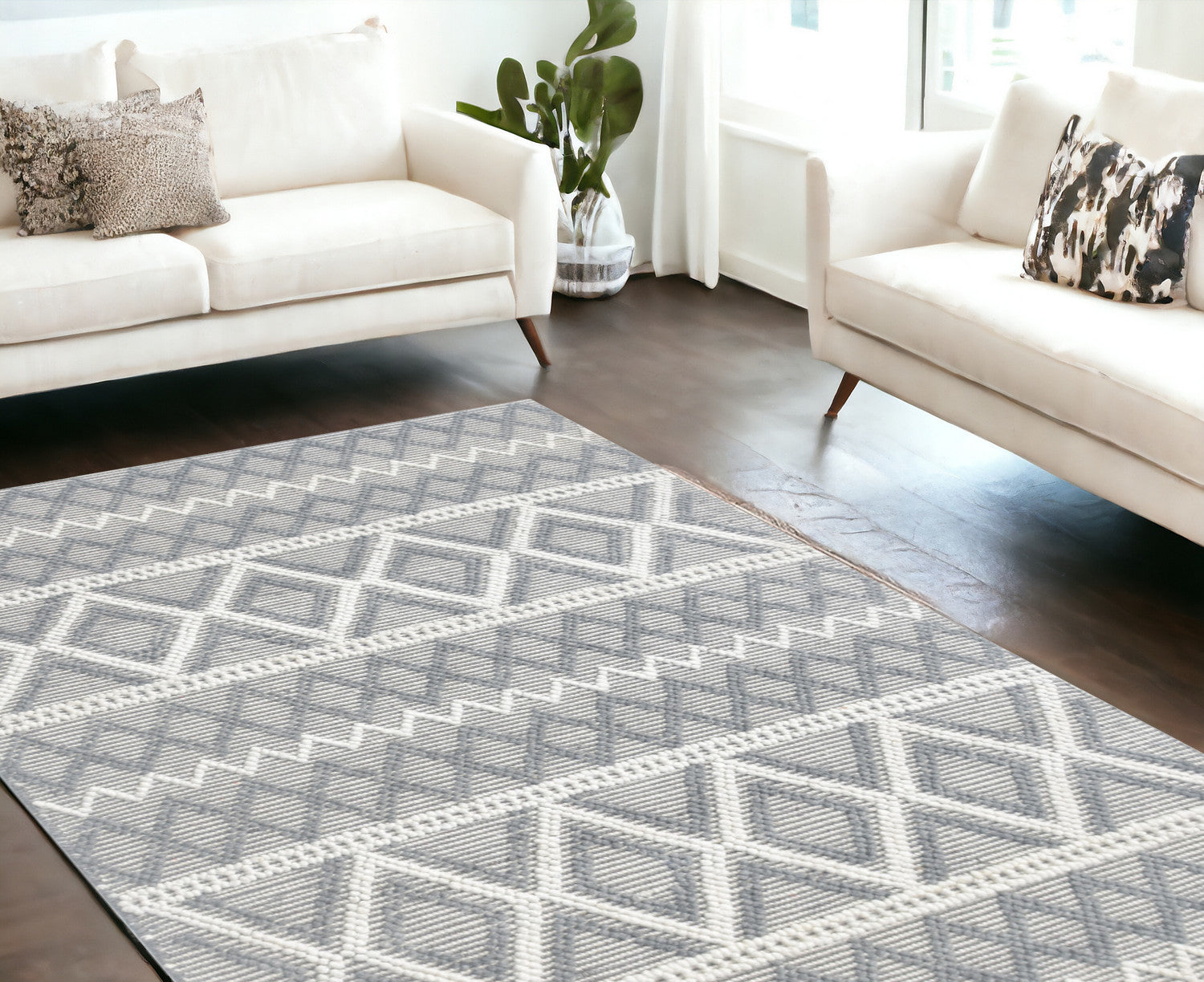 6' X 9' Gray Geometric Dhurrie Area Rug