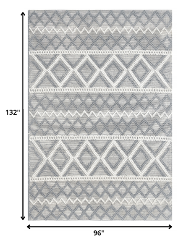 8' X 11' Gray Geometric Dhurrie Area Rug