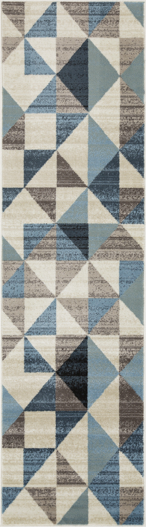 8' Blue Geometric Dhurrie Runner Rug