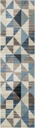 8' Blue Geometric Dhurrie Runner Rug