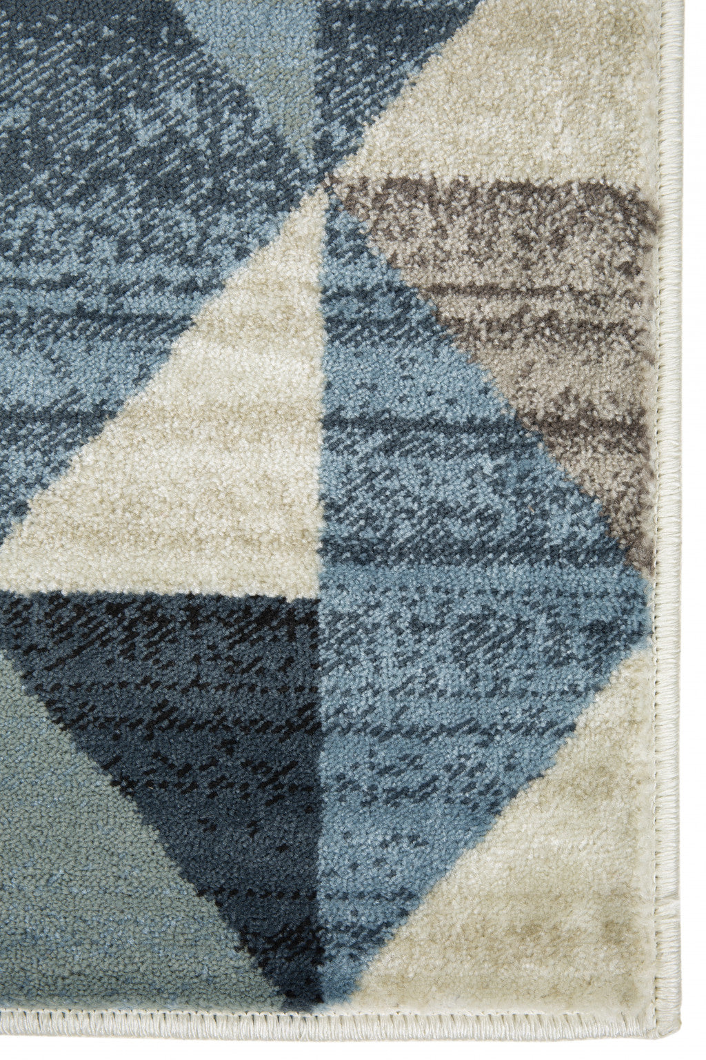 8' Blue Geometric Dhurrie Runner Rug