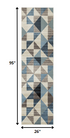 8' Blue Geometric Dhurrie Runner Rug