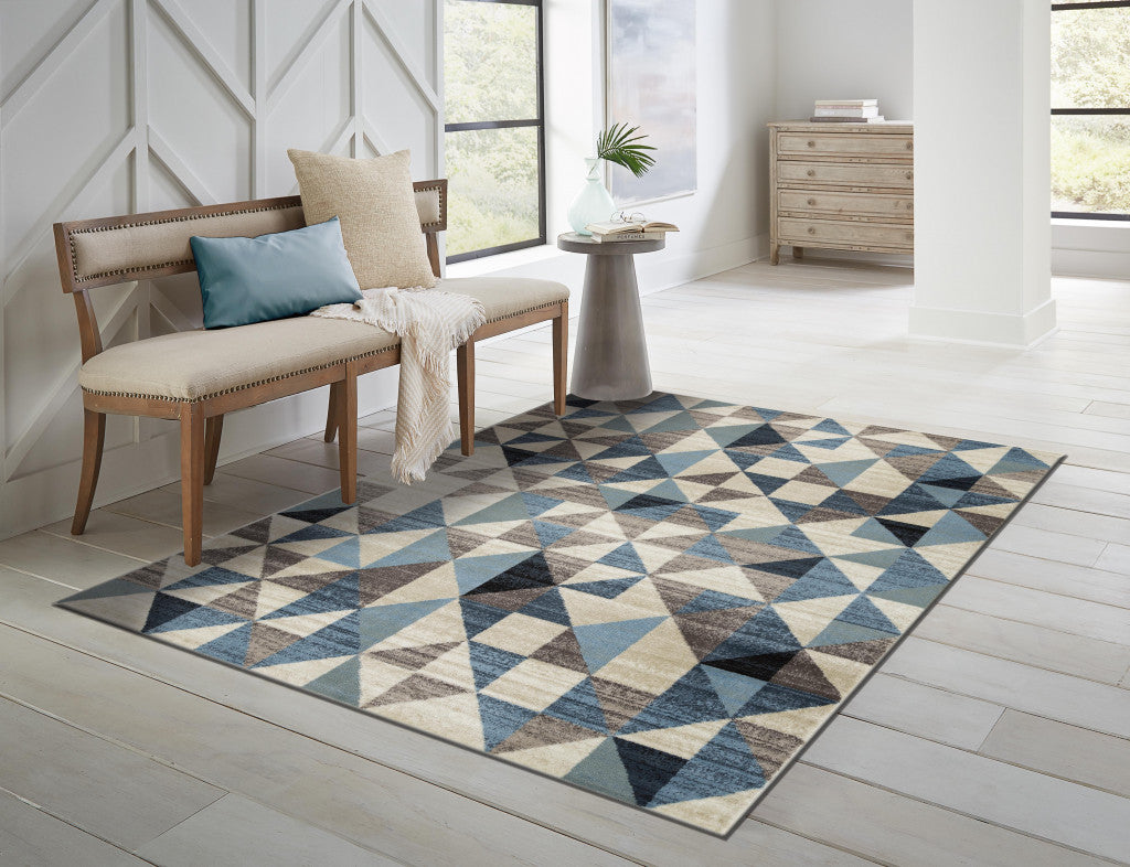 3' X 5' Blue Geometric Dhurrie Area Rug