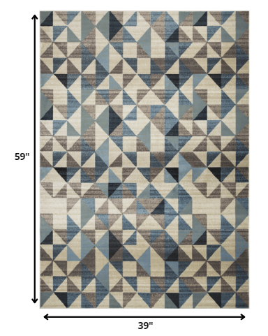 3' X 5' Blue Geometric Dhurrie Area Rug