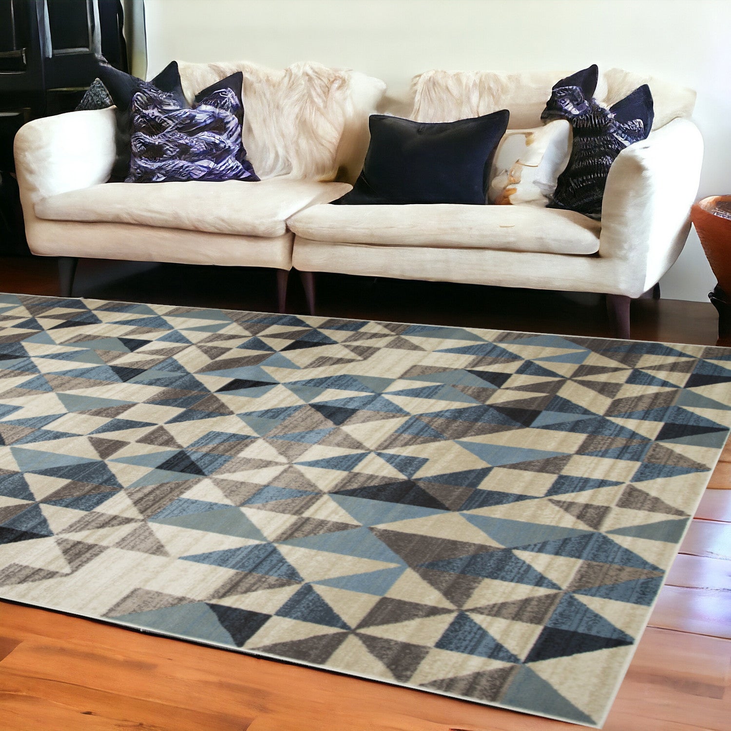 8' X 11' Blue Geometric Dhurrie Area Rug