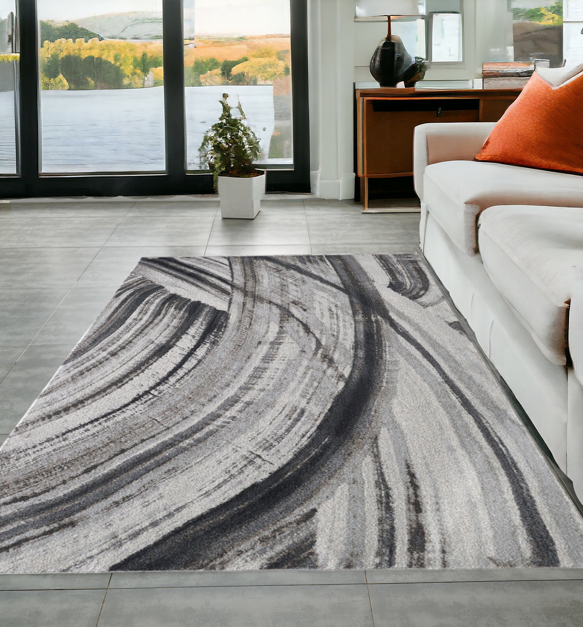 5' X 8' Gray Abstract Dhurrie Area Rug